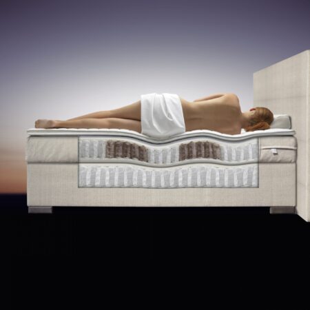 Boxspringbett Philrouge EOS Querschnitt mit Person, welche ergonomisch korrekt liegt