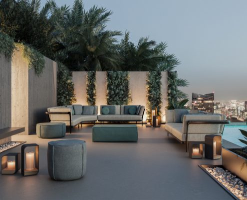 Manutti Outdoor Möbel Flex Lounge in Abend Atmosphäre